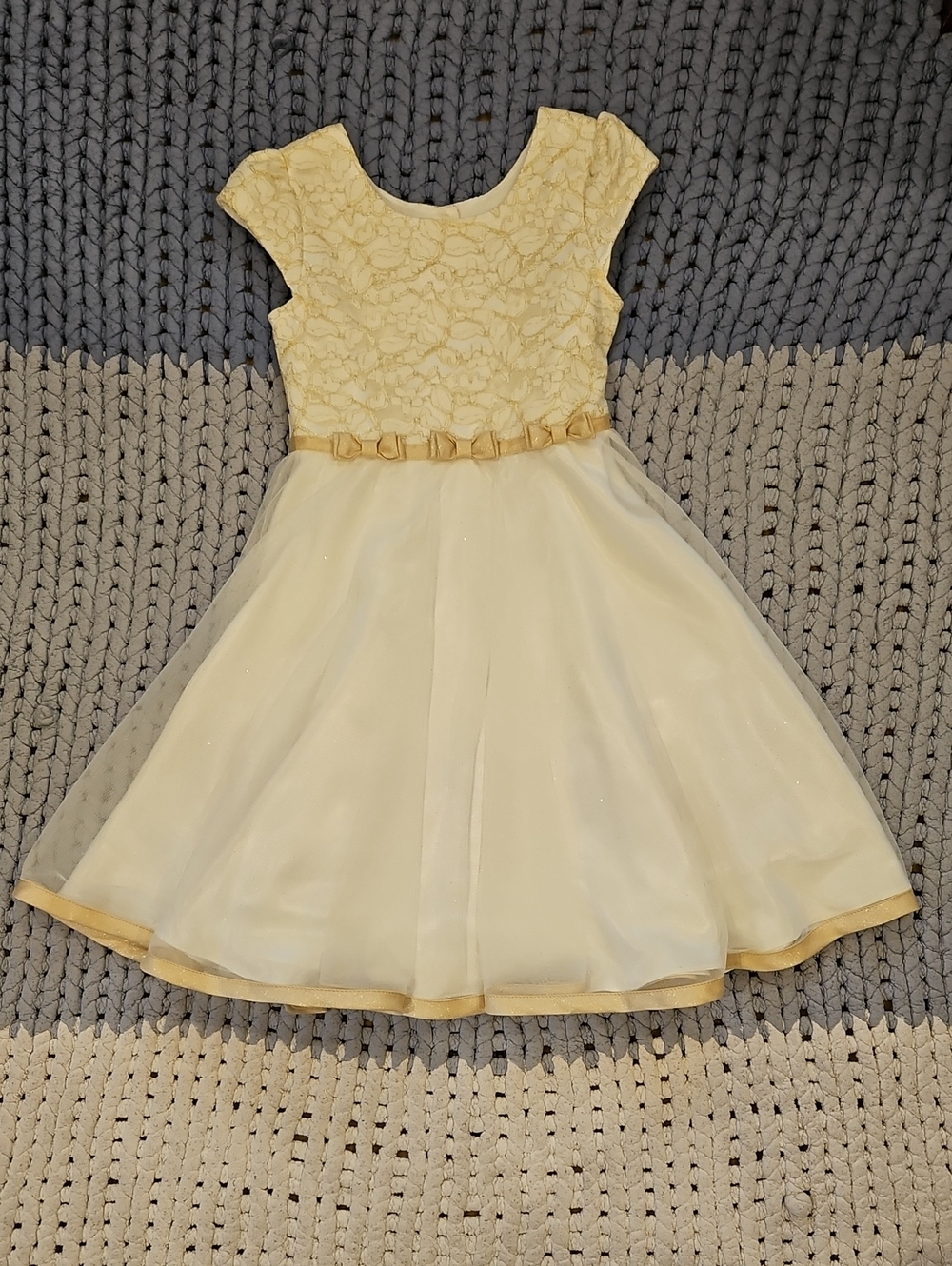 Jona Michelle Girls Ivory Gold Lace Tulle Formal Dress Size 8